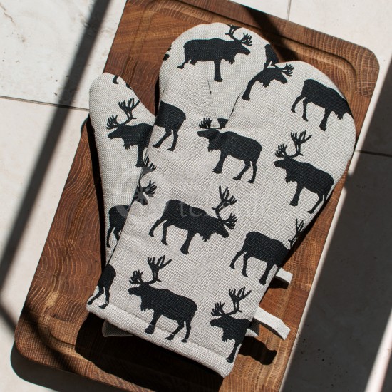 Colourful half-linen oven mitt "Moose"